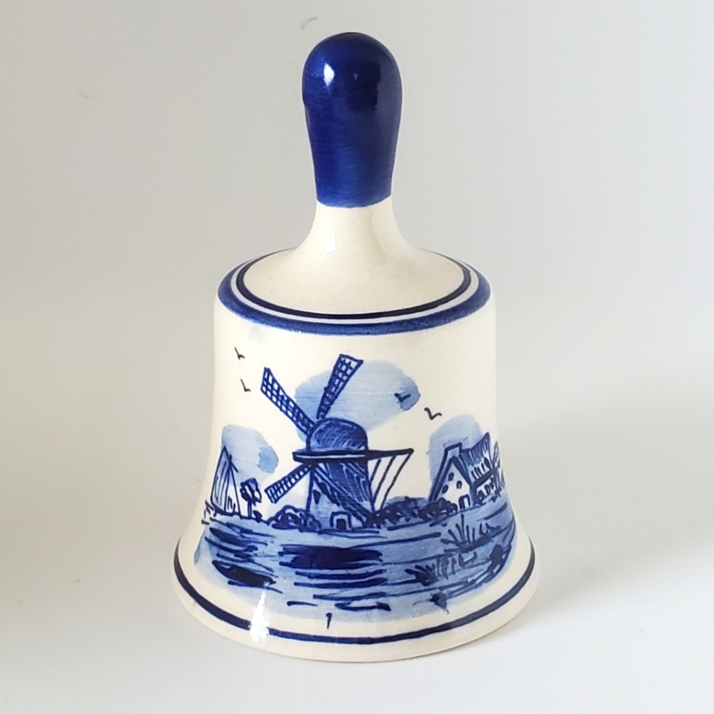 Vintage Blue Delft Bell Figurine Holland Collectible Souvenir Handpainted Signed